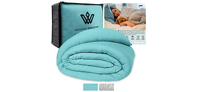 Weighted Evolution Weighted Blanket+ Bonus Organic Bamboo Duvet Cover Best Blanket for Adults/Kids- Warm Cooling Calm Cozy Heavy Blanket (Turquoise, 48