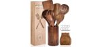Wooden Cooking Utensils, Kitchen Utensils Set with Holder & Spoon Rest, Teak Wood Spoons and Wooden Spatula for Cooking, Nonstick Natural and Healthy Kitchen Cookware, Durable Set of 13 pieces
