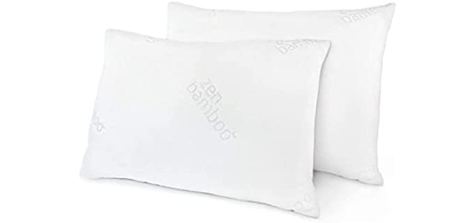 Zen Bamboo Pillows for Sleeping - Set of 2 Queen Size Pillows w/ Cool, Breathable Cover - Back, Stomach or Side Sleeper Pillow - 19 x 26 Inches