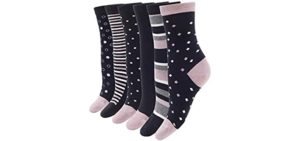 1SOCK2SOCK - Women's 6 Pack Bamboo Blend Medium Crew Socks - Super Soft Fashionable and Casual Socks in Colorful Patterns, Black, US Women’s 6-10