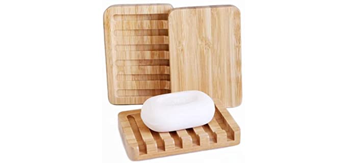 3 Pack Bamboo Soap Dish, Bar Soap Holder With Self Draining Tray, Natural Waterfall Drain Soap Saver, Used for Bathroom, Kitchen