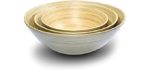 AMACRAFTS Bamboo Bowls For Food, Large Salad Bowl Serving Set Of 3 Handcrafted Light And Durable Organic Bamboo Serving Bowl For Mixing Salad Soup Fruit (Glossy Metallic Champaign)