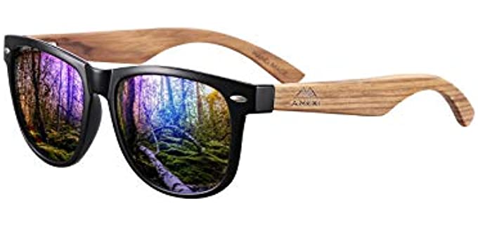 AMEXI Wooden Polarized Sunglasses for Men and Women, Fashion Handmade Bamboo Sunglasses with UV Protection (Green)