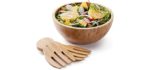 Avami Bamboo Collection Wood Salad Serving Bowl Large 9.6 inches Set with Servers Eco-Friendly and Perfect for Salad, Food, Vegetables and Fruit.