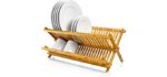 Bamboo Dish Rack 20 x 13 Inch – Wood Collapsible Drying Rack 100% Natural Bamboo – Folding Kitchen Plate Holder.