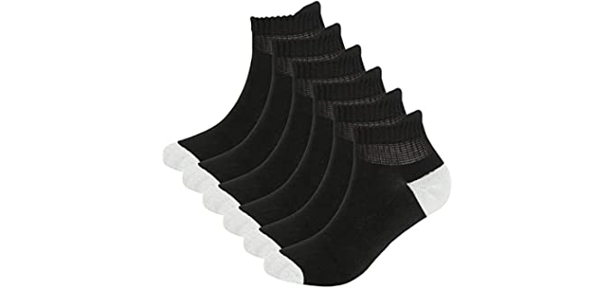 BampooPanPa 6 Pairs Bamboo Diabetic Ankle Socks with Seamless Toe and Non-Binding Top ,Cushioned Sole for Women black-9-11
