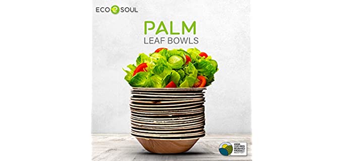 ECO SOUL 100% Compostable, Biodegradable, Disposable Palm Leaf Bowls, Like Bamboo Bowls, Eco-friendly | Sturdy, Microwave & Oven Safe (100, 5