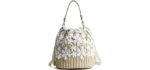 FENBEN Bamboo Handbag, Beach Purse Bag Half Moon Bag, Straw Lace Woven Travel Sling Bag Shoulder Crossbody Bag for Women, Beige, One Size