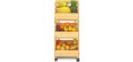 Fruit Basket for Kitchen, Large 3-Tier Bamboo Fruit Basket Stand, Detachable & Mobile - Perfect for Kitchen, Pantry Closet, Bedroom, Bathroom,Garage