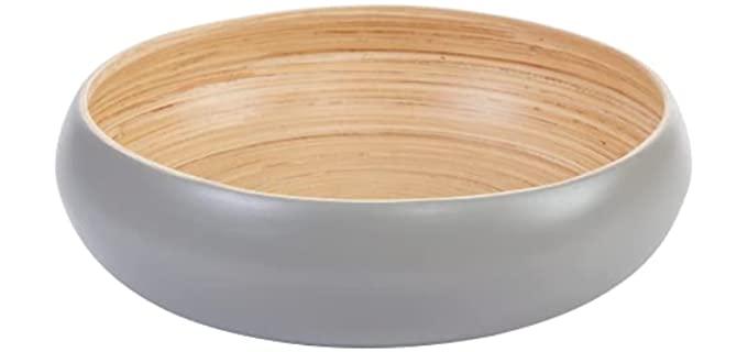 HABITAS Spun Bamboo Fruit Bowl For Kitchen Counter, Decorative Bowl, Large Serving Bowl Or Fruit Basket For Kitchen (Gray)