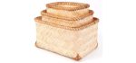 Homedy Crafts Bamboo Storage Bins Set Of 3, Handmade Decorative Woven Basket Organizer for Kitchen, Bathroom, Shelf Toy Rustic Home Decor, Natural Rectangle Wicker Organizer Baskets (Bamboo Natural)