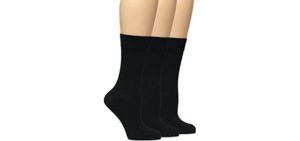Hugh Ugoli Bamboo Women Socks, Soft Thin Crew Socks for Trouser, Dress, Business, Casual - 3 Pairs, Black, Shoe Size: 6-9