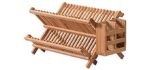 Kainice Foldable Bamboo Drying Rack with Utensil Holder No Installation Required 2-Tier Large Collapsible Bamboo Dish Drying Rack for Kitchen Counter