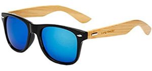 Long Keeper Bamboo Wood Arms Sunglasses for Women Men (Black, Blue)