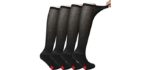 +MD 4 Pack Men’s Extra Wide Non-Binding Diabetic and Circulatory Bamboo Over The Knee Socks with Cushioned Sole 4Black13-15