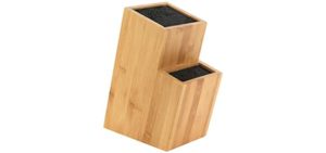 Mantello Bamboo Universal Knife Block Two-Tiered Slot-Less Wooden Knife Stand, Organizer & Holder - Convenient Safe Storage for Large & Small Knives & Utensils - Easy to Clean Removable Bristles