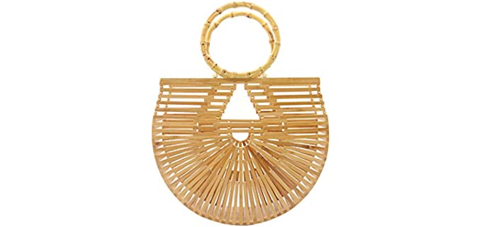 Miuco Womens Bamboo Handbags Handmade Purses Tote Bag Small