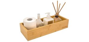 NAUMOO Natural Bamboo Bathroom Tray - Slip-Resistant Wooden Basket for Toilet Tank Top and Counter - Home Decor Wood Box for Toilet Paper Storage - Towel Holder for Guest