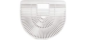 RULER TRUTH Women's Bamboo Handbag by Handmade Straw Bag,Tote Bamboo Purse Natural Basket Bag for Summer Beach, White S