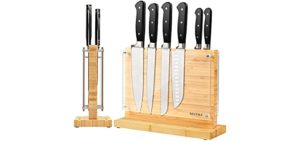 Secura Magnetic Knife Block Double side Knives Holder Bamboo Knife Stand for Kitchen Cutlery Display Rack and Organizer with Acrylic Shield Double Side Storage Strongly Magnetic,12 inch