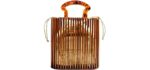 Womens Fashion Bamboo Bag with Acrylic Handle Bucket Bag Summer Beach Clutch Purse Handbags