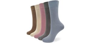 Womens Crew Socks Bamboo Casual Boot Lightweight Ultra Soft Calf Thin Sock 5 Pairs(Assorted1, Large)