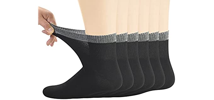 Yomandamor Men's Bamboo Diabetic Ankle Socks with Seamless Toe and Non-Binding Top,6 Pairs L Size(10-13)