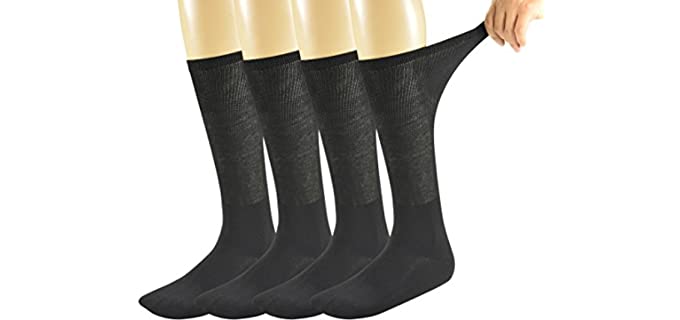 Yomandamor Mens Bamboo Diabetic Over The Calf Socks,4 Pack Size 10-13(B)