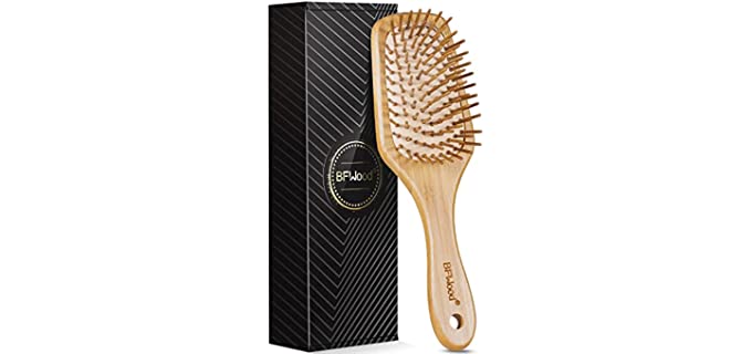 BFWood Bamboo Paddle Hairbrush with Bamboo Bristles for Massaging Scalp