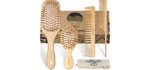 BFWood Bamboo Hair Brush Set, Eco-Friendly Wooden Hair Brushes and Combs Set for All Types of Hair in Family