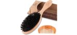 BLACK EGG Boar Bristle Hair Brush for Women Men Kid, Soft Natural Bristles Brush for Thin and Fine Hair, Restore Shine and Texture, Set includes Bamboo comb and 3 hair ties