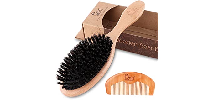 BLACK EGG Boar Bristle Hair Brush for Women Men Kid, Soft Natural Bristles Brush for Thin and Fine Hair, Restore Shine and Texture, Set includes Bamboo comb and 3 hair ties