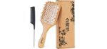 Hair Brush-Natural Wooden Bamboo Brush and Detangle Tail Comb Instead of Brush Cleaner Tool, Eco Friendly Paddle Hairbrush for Women Men and Kids Make Thin Long Curly Hair Health and Massage Scalp