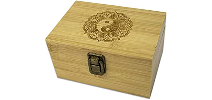 Hakuna Supply - Engraved Bamboo Storage Box - Cute Bamboo Gift Box - Stylish Storage for Trinkets, Jewelry, Keepsakes, Collectibles (5″ W x 3.5″ L x 2.5″ H, Yin & Yang)