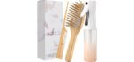 Water Mister Spray Bottle for hair - 3pc set w/ bamboo brush, rat tail combs & Continuous spray bottle for hair | Natural Bamboo hair brush & Wooden Comb w/ fine misting spray bottles (Rose Gold)