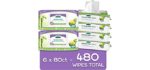 Aleva Naturals Bamboo Baby Wipes | Perfect for Sensitive Skin | Extra Strong and Ultra Soft | Natural and Organic Ingredients | Certified Vegan | 6 packs of 80ct – Total of 480ct (37944)