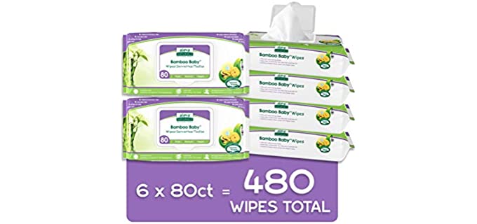 Aleva Naturals Bamboo Baby Wipes | Perfect for Sensitive Skin | Extra Strong and Ultra Soft | Natural and Organic Ingredients | Certified Vegan | 6 packs of 80ct – Total of 480ct (37944)