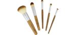 Bamboo Naturals Makeup Brushes, Natural Bamboo Handles, Includes Five Brushes: Powder Foundation Brush, Liquid Foundation Brush, Eyeshadow Brush, Smudge Brush, Angled Eyeliner Brush, 11 x 1.3 x 7