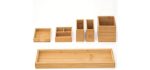 Bamboo Vanity Tray, ROCDEER 6-Piece Bathroom Countertop Vanity Tray Set, Makeup Kitchen Desk Organizer and Storage - Holds Small Items