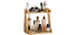 GOBAM Bamboo Makeup & Countertop Organizer, Small - 2 Layer Cosmetics, Lipsticks, Jewelry, Brushes, Hair Accessories & Perfume Organizer for Dresser, Easy Assembly - Natural