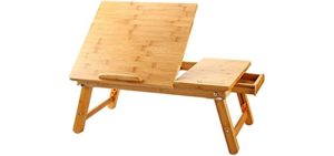 Laptop Desk Nnewvante Table Adjustable 100% Bamboo Foldable Breakfast Serving Bed Tray w' Tilting Top Drawer