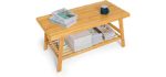 MoNiBloom Bamboo Dual Tier Coffee Tea Table with Open Storage Shelf for Living Room Sitting Room Home Furniture, Natural