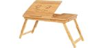 SONGMICS Bamboo Laptop Desk Serving Bed Tray Breakfast Table Tilting Top with Drawer