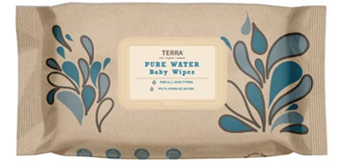 TERRA - NZ Pure Water Baby Wipes - 99.7% Pure New Zealand Water - 100% Biodegradable Bamboo - Fragrance Free & Hypoallergenic for Sensitive Skin (1 pack of 70 wipes)