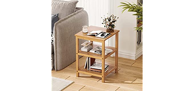 VIAGDO End Table Set of 2, Bamboo Side Table with Storage Shelf, 3-Tier Nightstand Bedside Table for Small Space in Living Room, Bedroom and Home Office Printer Stand, Easy Assembly, Natural