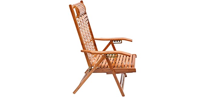 2-in-1 Bamboo Chaise Lngue, Bamboo Foldable Lounge Chair Sun Lounger Recliner, Adjustable Outdoor Chaise for Summer Night Relaxing, Folding Size 29.5