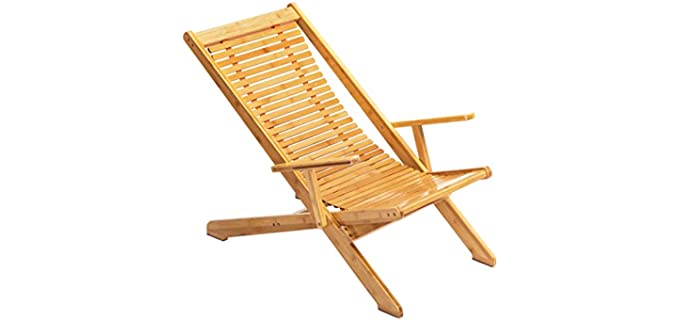 AbocoFur Bamboo Folding Lounge Chair, Indoor&Outdoor Lazy Recliner with Armrest, Home Zero Gravity Chair for Lunch Break, Portable Chaise for Patio, Balcony, Garden