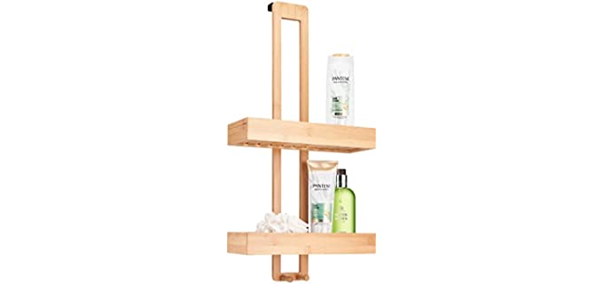 Bamboo Shower Caddy, This Over The Door Shower Caddy Is a Stylish and Eco Friendly Shower Organizer with Ample Shower Storage