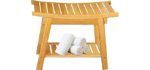 Bamboo Shower Bench, Bathroom Bench, Waterproof Bamboo Shower Stool, 2-Tier Bamboo Shower Chair