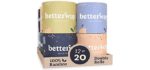 Betterway Bamboo Toilet Paper 3 PLY - Eco Friendly, Sustainable Toilet Tissue - 12 Double Rolls & 360 Sheets Per Roll - Septic Safe - Organic, Plastic Free, Compostable & Biodegradable - FSC Certified